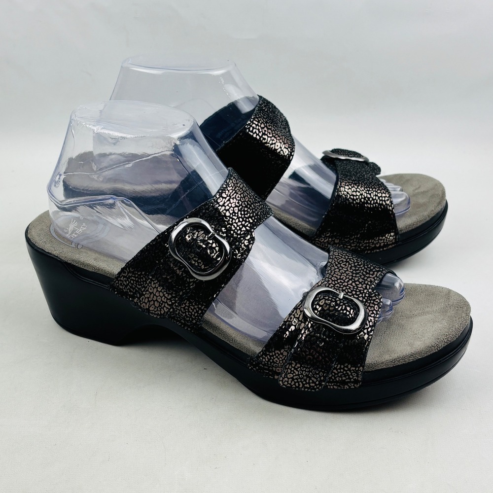 Dansko Sophie Sandal Womens 42 US 11.5-12 Black Shimmer Animal Print Metallic